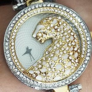 Silver & Gold Crystal Diamond Leopard BLING Watch - White Spots!